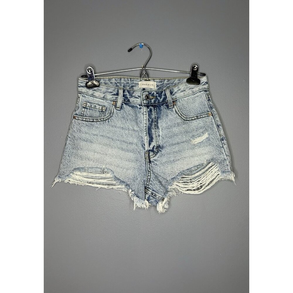 PacSun High Rise Festival Shorts Womens XS 26 Cute Summer Distressed Light Denim - Picture 16 of 16